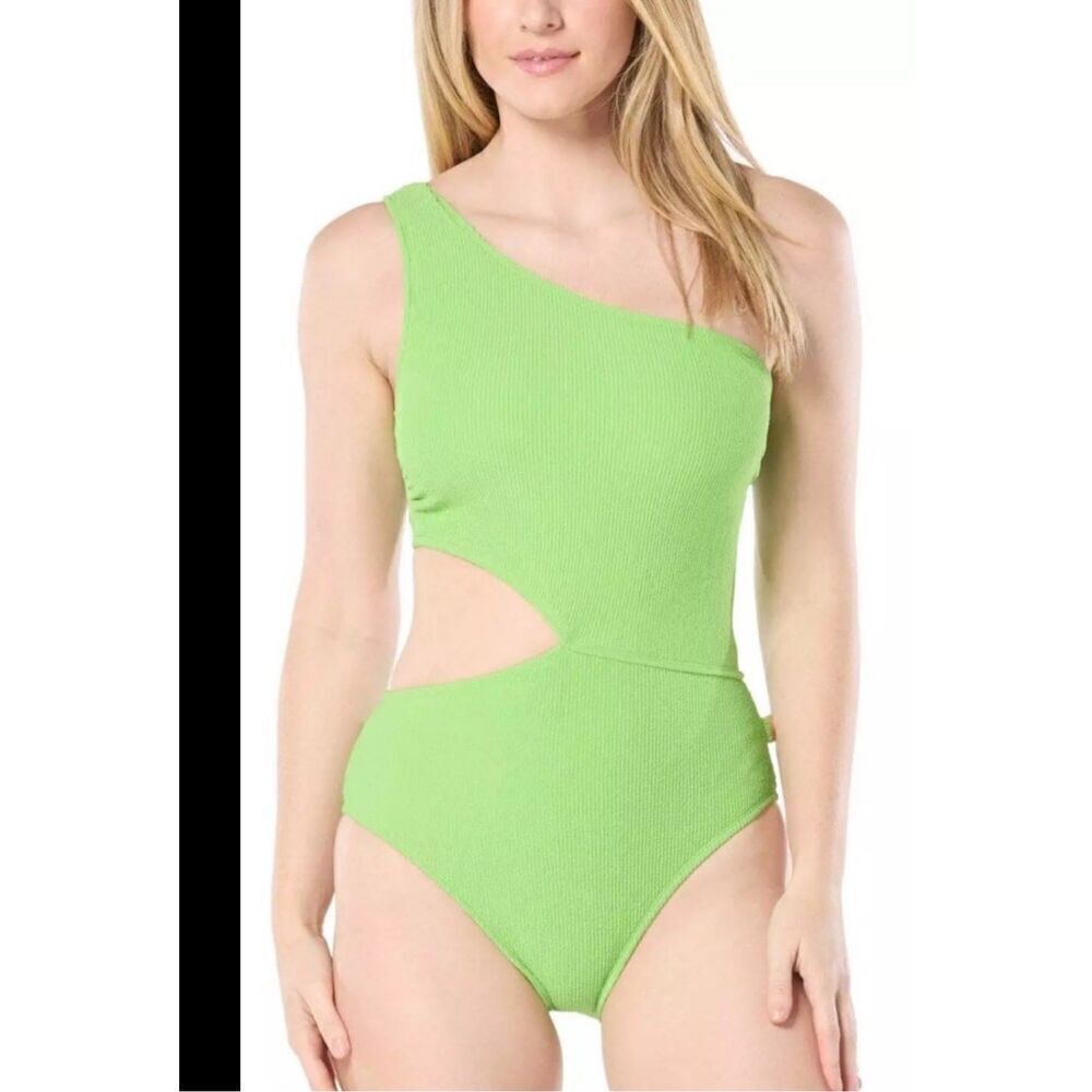 Michael Kors size 10 lime green one shoulder side cutout one piece swim suit